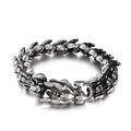Bracciale da uomo in acciaio argento vintage con scaglie di drago e chiusura a drago - Stile osso di drago con finitura sabbia d'acciaio (KB151361-KLXS)