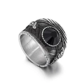 Anillo punk gótico de acero de titanio con gran cristal negro y relieve de calaveras - US 7 / Color Acero