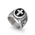 Anello sigillo uomo in acciaio inossidabile retrò con base nera e croce argento - US 8 / Argento (KR101550-KFC)