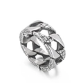 Anello Cuban Link vintage da uomo con trama a nido d'ape in acciaio argento lucido - Stile con Motivo a Nido d'Ape Cavo a Maglia Cubana(KR101547-KFC) / US 10