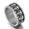 Anillo de calaveras para hombre en acero inoxidable oxidado con diseño gótico en 3D - US 11 / Color Acero