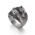 Vintage viking double wolf head ring in antique silver finish for men - US 8 / Vintage Silver (KR101268-KFC)