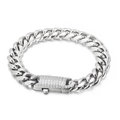 Hip hop silver Cuban link bracelet with sparkling diamond-encrusted rectangle clasp - Steel Color Bracelet(KB149766-KFC)