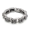 Pulsera punk de calaveras en plata pulida con conectores en H de acero inoxidable - Pulsera de Calavera Color Acero (KB148349-KJX)