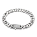 Silberfarbenes Panzerarmband mit funkelndem CNC-Diamantbesatz am rechteckigen Verschluss - Armband / Stahlfarbener Stil (KB149765-KFC)