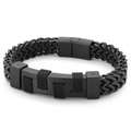 Pulsera hip hop de acero inoxidable negro con cadena trenzada y placa rectangular - Negro (KB139689-KFC)
