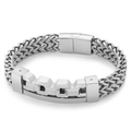 Pulsera para hombre de acero de titanio con tejido de cadena de trigo plateado y diseño - Color Acero