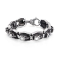 Men's vintage skull bracelet in retro steel finish with square clear crystals - Square Zirconia Skull Style (KB122865-BDJX)
