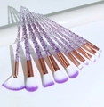 10-piece makeup brush set with purple glitter spiral handles and rose gold ferrules - 10 Piece Set / Crystal Purple