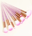 10pcs unicorn makeup brush set with purple spiral glitter handles and pink gradient bristles - 10 Piece Set / Crystal Pink