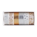 Detalle de 6 rollos de cinta washi en oro y plata con hermosos diseños florales - Estampado Dorado y Plateado (Caja de 6 Rollos)