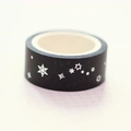 Ruban washi de Noël argenté avec flocons et étoiles sur fond noir élégant - Feuille d'Argent Étoile C
