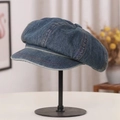 Klassische dunkelblaue Denim-Schiebermütze für Damen im Vintage-Achteck-Malerhut-Stil - M (56-58cm) / Dunkelblau