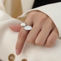 Minimalist silver titanium steel ring with double oval white shells on index finger - US 7 / A547-Double Oval / Steel