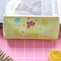 Cute yellow PU leather pencil case featuring a cartoon bear and lemon slice pattern - Yellow Series