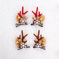 Christmas reindeer antler hair clips set with festive bells and striped bows on white fur - Snowflake Bow Antler Clips (4 Pcs)