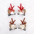 Christmas reindeer antler hair clips set with red felt ears, bells and plush pom-poms - Bell Faux Fur Antler Clips (4 Pcs)
