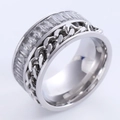 Anillo de cadena plateado con circonitas rectangulares de estilo punk y diseño audaz - US 6 / Color Acero