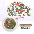 Makroaufnahme von 50er-Set Nagelkunst-Holzzellstoff-Stickern mit Flamingo- und Blumenmotiven - 10# Tropische Ananas (SP0014) / 50 Stk./Packung