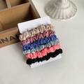 Set of 6 elegant matte satin hair scrunchies in assorted colors on a white display card - Set of 6 / Multicolor Combo