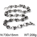 Collar de cadena punk rock con calaveras en plata antigua para hombre, 73cm - 15mm-73cm / Color Acero
