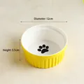 Yellow ceramic pet bowl with ribbed design and paw print, 12cm diameter 5.5cm height - Single Yellow Bowl (Paw Print)