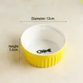 Yellow ceramic cat bowl with fishbone pattern and vertical stripes, 12cm diameter size - Single Yellow Bowl (Fish Bone)