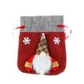 Christmas gnome burlap gift bag with red and grey stitching and drawstring closure - Red