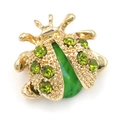 Elegante spilla a coccinella in metallo dorato con brillanti cristalli verdi da donna - Coccinella Verde