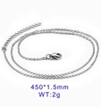 Collana a catena incrociata d'argento da 1,5 mm in acciaio inox con chiusura a moschettone - Colore Acciaio 1,5 mm 45 cm (KN80709-Z)