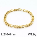 Pulsera de cadena Figaro dorada de 6mm para hombre y mujer, largo 210mm con cierre langosta - 21cm / Dorado