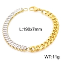 Pulsera de eslabones cubanos en titanio dorado con circonitas rectangulares de 190 mm - Pulsera de Eslabones Cubanos de Empalme de Color Dorado(KB163890-Z)