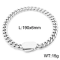 Silver stainless steel flat Cuban chain bracelet with rectangle clasp, 6mm width - Silver 6mm Wide (KB164527-Z)
