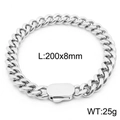Polished silver stainless steel Cuban chain bracelet in 200x8mm flat link design - Silver 8mm Wide (KB164529-Z)