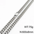 Silver stainless steel Cuban link necklace with lobster clasp, 600x8mm size - 8mm*600mm