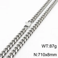 Silver Cuban link chain necklace in stainless steel, size 710x8mm and weight 87g - 8mm*710mm