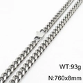 Silver stainless steel Cuban chain necklace, 760x88mm size, weighing 93g for men and women - 8mm*760mm