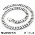 Silver stainless steel Cuban link chain necklace, 10mm width with spring clasp - 10mm*550mm