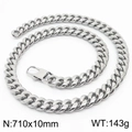 Silver stainless steel Cuban chain necklace, 710x10mm size and 143g weight specification - 10mm*710mm