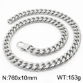 Silver stainless steel Cuban link chain necklace, 760x10mm size and 153g weight variant - 10mm*760mm