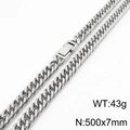 Zilveren cubaanse schakelketting voor heren in 500x7mm met gepolijste vierkante sluiting - 7mm*500mm / Zilver