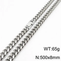 Silver stainless steel Cuban chain necklace, 500x8mm size with 65g weight - 8mm x 500mm(KN232864-ZZ)