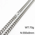 Men's silver Cuban link chain necklace in stainless steel, size 550x8mm and weight 70g - 8mm x 550mm(KN232865-ZZ)