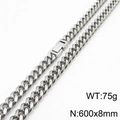 Silver stainless steel Cuban link chain necklace for men and women, 600x8mm size - 8mm x 600mm(KN232866-ZZ)