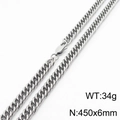 Silver stainless steel curb chain necklace with lobster clasp, 450x6mm size, 34g weight - 6mm x 450mm