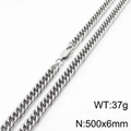 Silver stainless steel cuban chain necklace 6mm wide and 500mm long weighing 37g - 6mm x 500mm