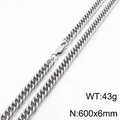 Silver stainless steel curb chain necklace 6mm wide and 600mm long with lobster clasp - 6mm x 600mm