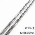 Silver curb chain stainless steel necklace 6mm width 500mm length weighing 37g - 6mm x 500mm (KN232913-ZZ)