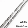 Silver curb chain stainless steel necklace measuring 600x6mm and weighing 40g - 6mm x 600mm (KN232915-ZZ)