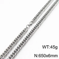 Silver stainless steel cuban link chain necklace with lobster clasp 650x6mm 45g - 6mm x 650mm (KN232916-ZZ)